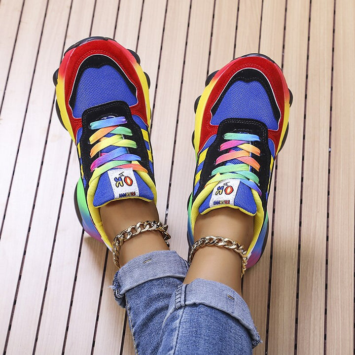 Fashionable women's multicolor lace-up sneakers, comfortable & breathable for spring/summer casual daily wear.