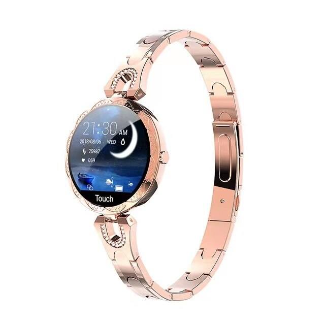 Elegant women's digital smartwatch, waterproof, with comprehensive health & activity tracking, including pulse.