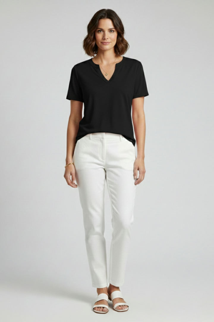 Women's green casual V-neck t-shirt, a relaxed fit summer staple.