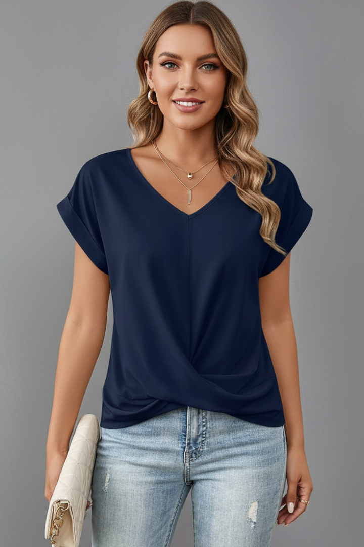 Effortless grey women's V-neck t-shirt with a comfortable, relaxed fit.