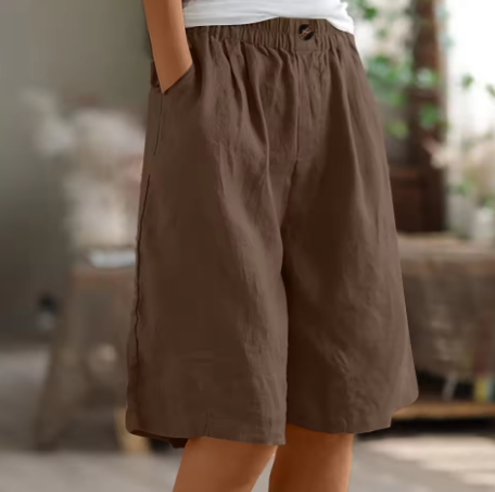 Versatile wide leg Bermuda shorts for women, great for summer casual, beach, or vacation with pockets.