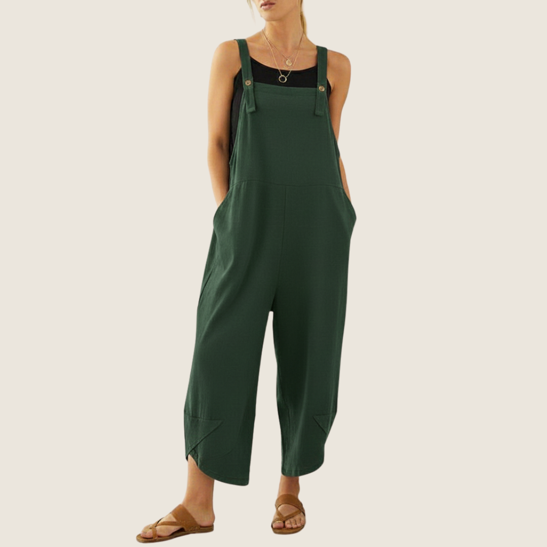 Modern women's wide leg overalls with a relaxed fit, great for casual summer outfits.