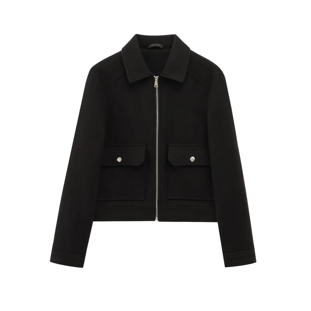 Sophisticated women's zippered wool jacket, versatile outerwear for everyday elegance