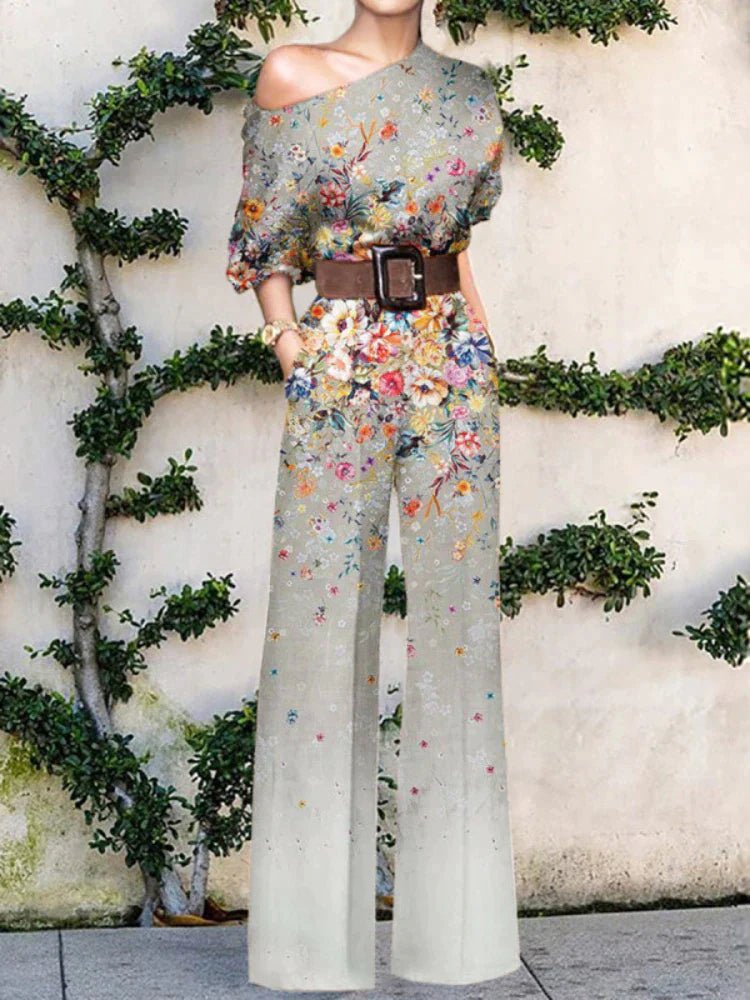 Women's Artistic Jumpsuit with Abstract Print and One - Shoulder Design - Lexians