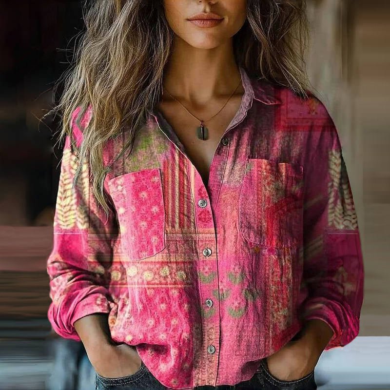 Women's button-down long sleeve shirt, multiple colors, classic collar, lightweight fabric, hip-length, versatile styling.