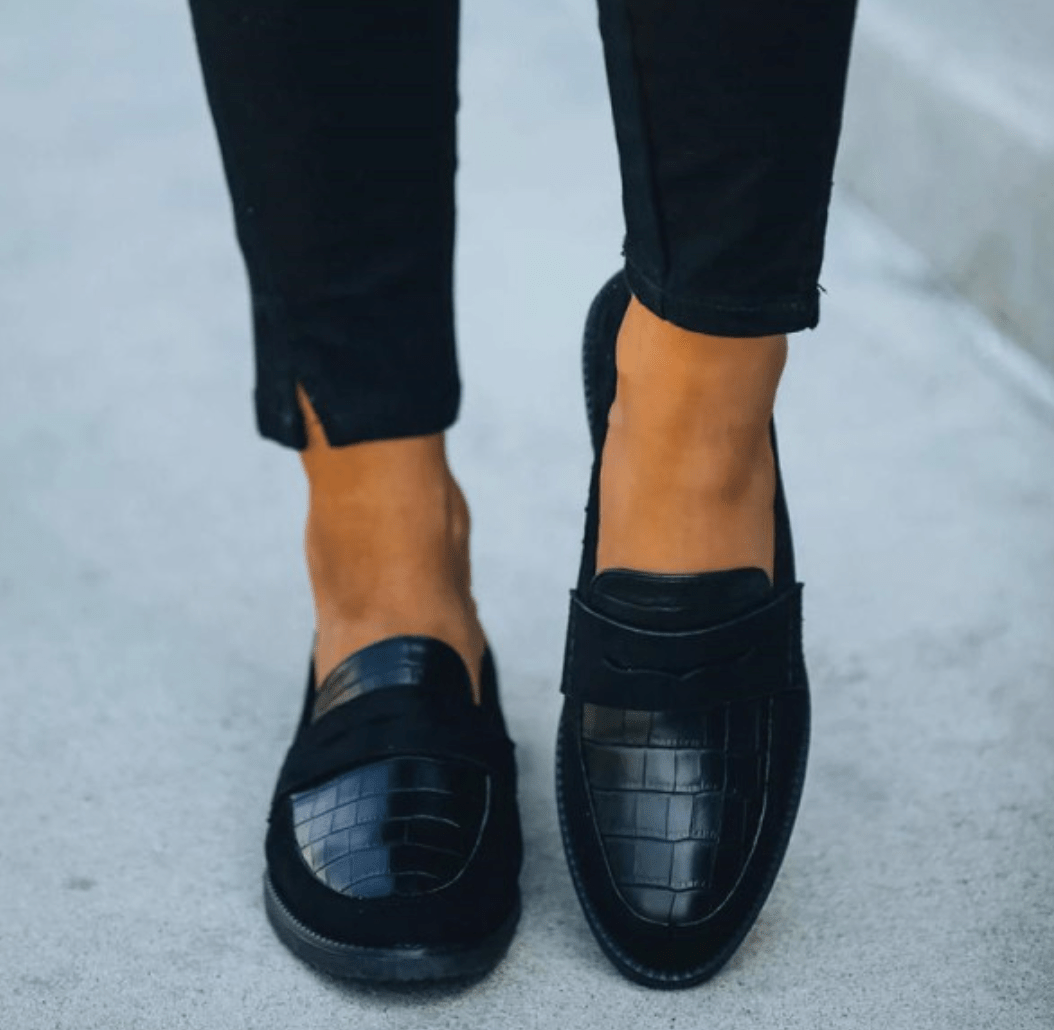 Women's Elegant Croc - Embossed Slip - On Loafers with Flat Sole - Lexians