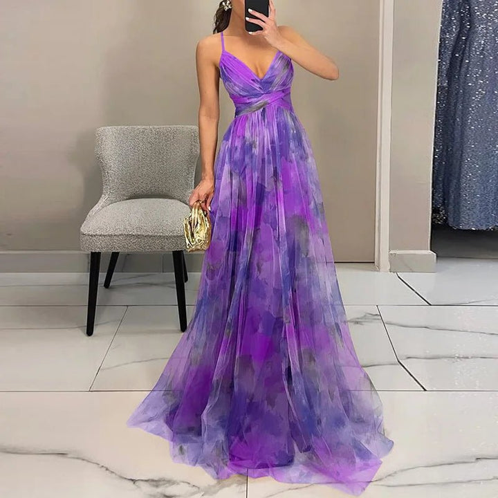 Women's Floral Chiffon Maxi Dress with Romantic Print - Lexians