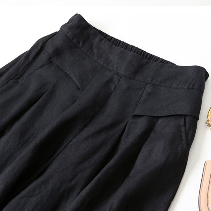 Women's High Waist Wide Leg Cotton Linen Pants with Pockets - Lexians