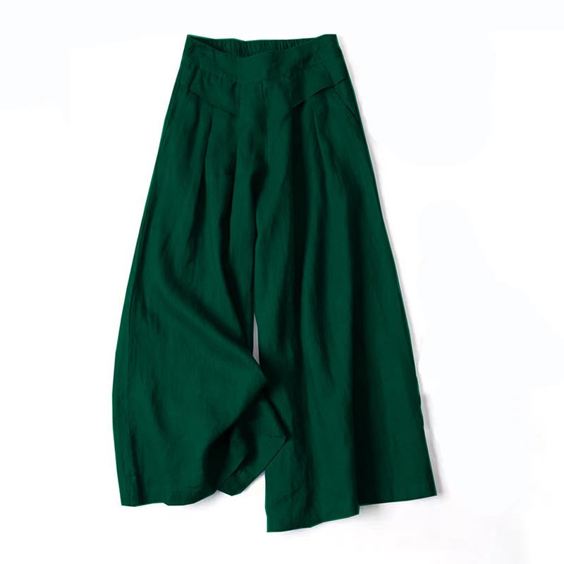 Women's High Waist Wide Leg Cotton Linen Pants with Pockets - Lexians