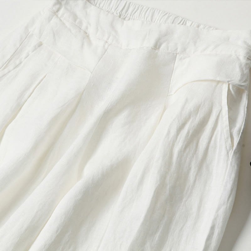 Women's High Waist Wide Leg Cotton Linen Pants with Pockets - Lexians
