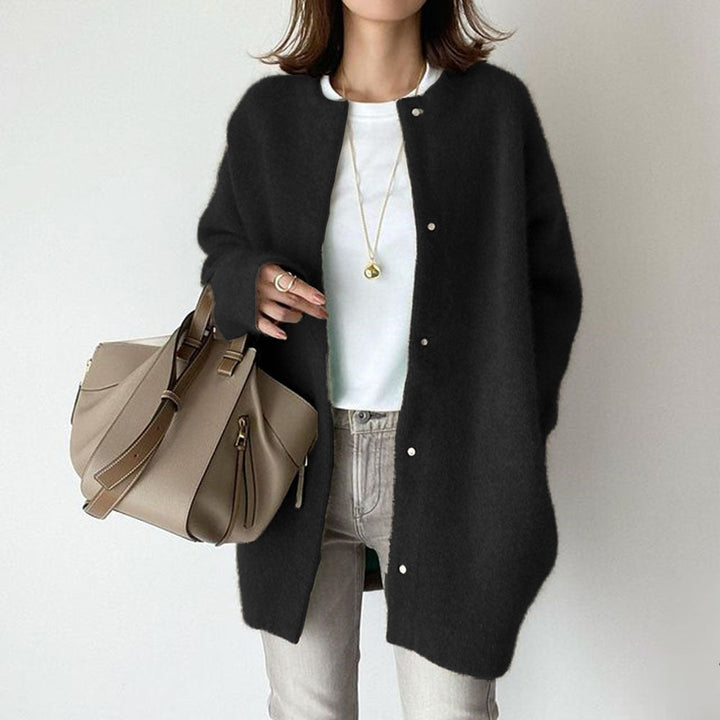 Women's Luxe Wool Cardigan with Suede Accents - Lexians