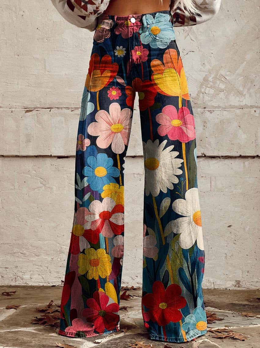 Women's navy blue high-waist wide-leg jeans with relaxed fit, full-length cut, perfect for casual and semi-formal wear.