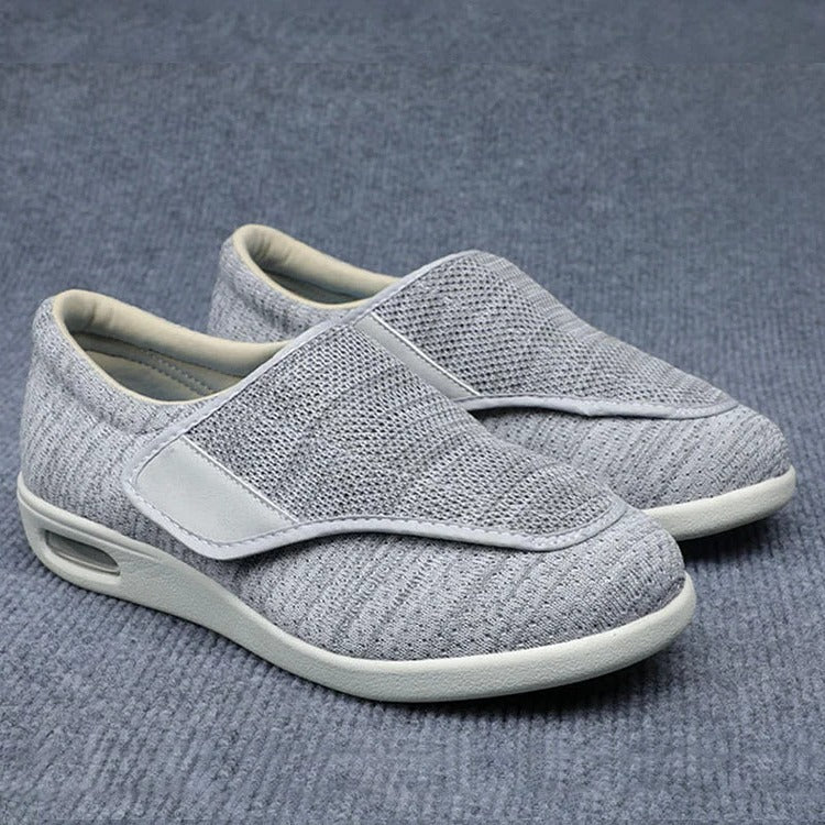 "Women's plus size breathable mesh wide shoes with spacious toe box and velcro closures, perfect for swollen feet comfort."
