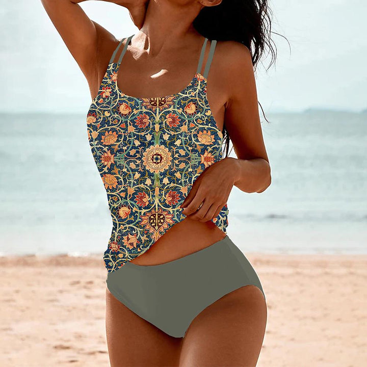 Women's Scoop Neck Tankini Set with High - Waisted Bottoms - Lexians