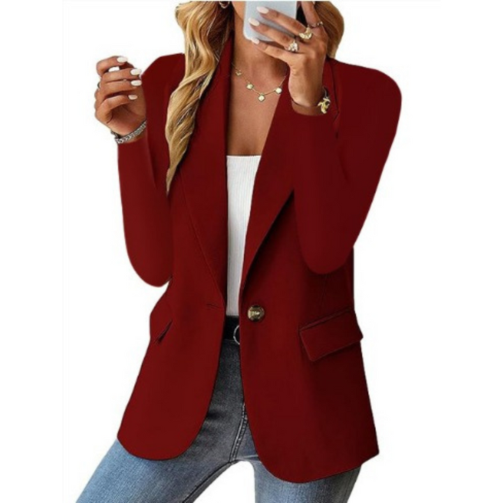 Women's sophisticated single-button blazer with tailored sharp fit and lapel collar, ideal for versatile styling and elegance
