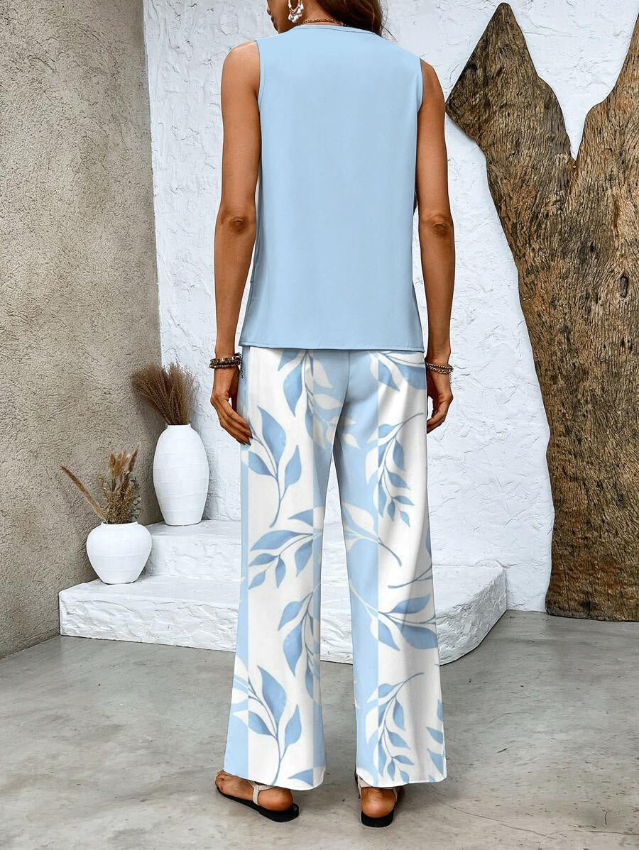 Women’s Summer Two - Piece Set with Layered Top & Wide - Leg Pants - Lexians