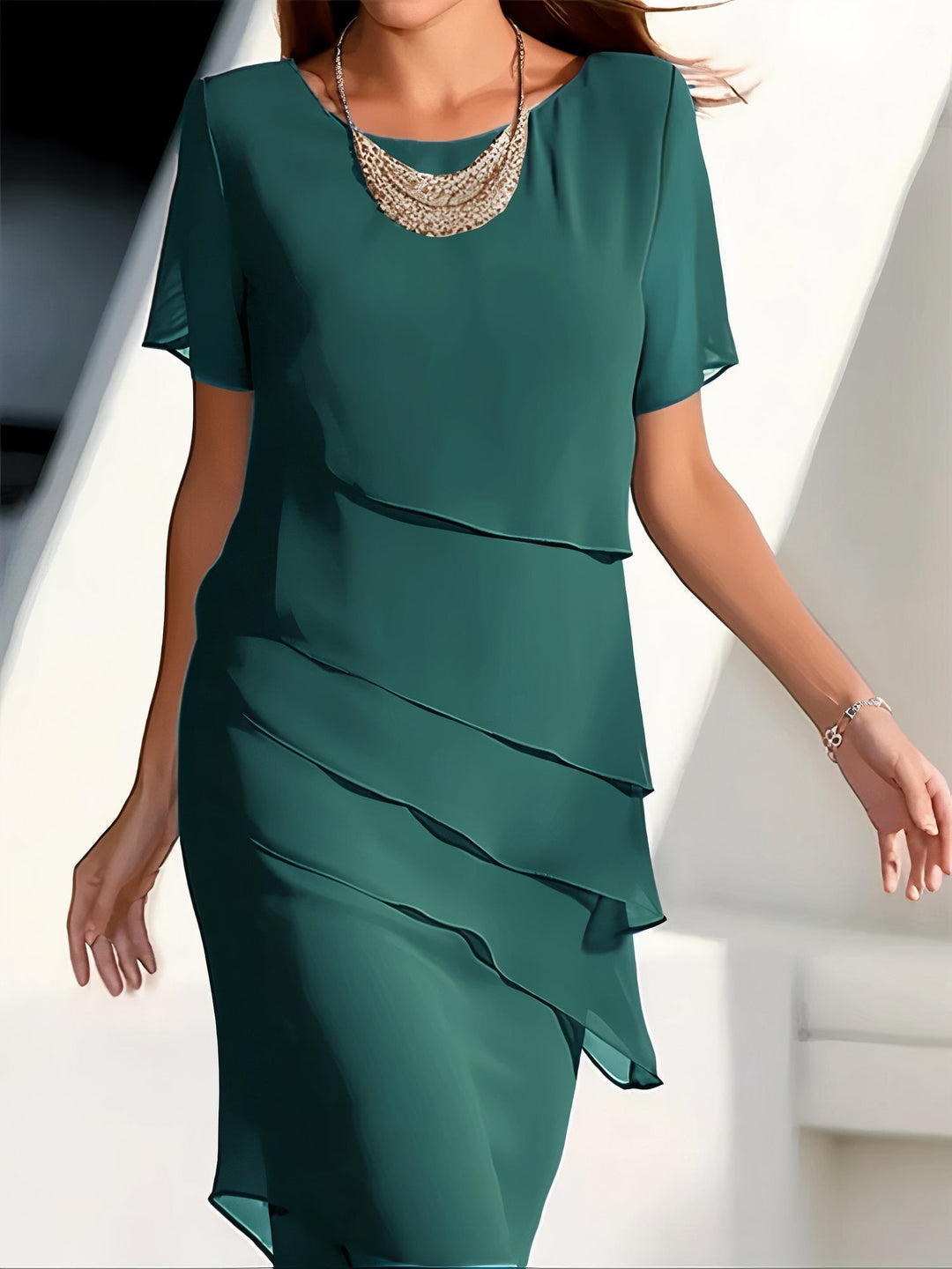 Women's Tiered Chiffon Evening Dress - Lexians