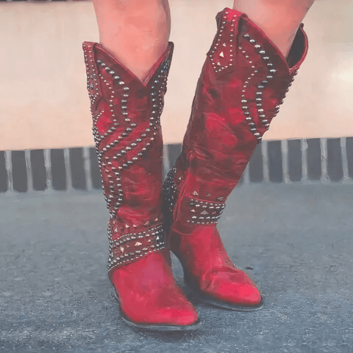 Women's Western Knee - High Boots with Studded Detail - Lexians